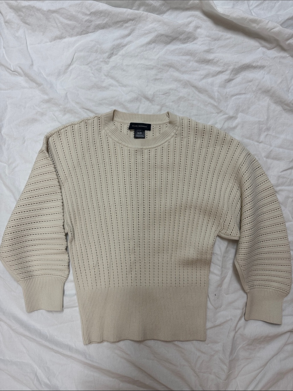 Club Monaco Cream Open-Knit Crewneck Sweater - Picture 1 of 4